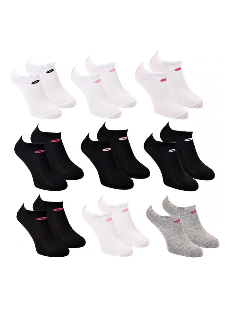 Calzini Donna LOTTO - Confezione da 9 Nero Bianco Grigio - Kiabi