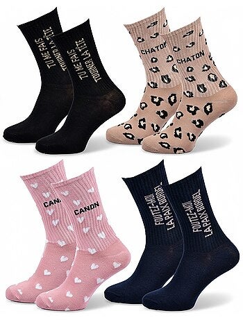 Calzini Donna Paillettes Messaggio Divertente Confezione da 4 Paia
