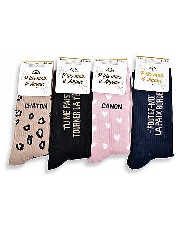 Calzini Donna Paillettes Messaggio Divertente Confezione da 4 Paia