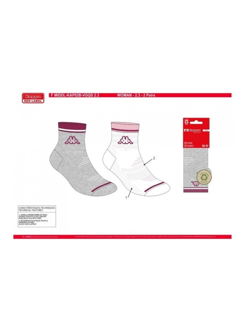Calzini Donna QUARTER KAPPA - Confezione da 4 Grigio bianco - Kiabi