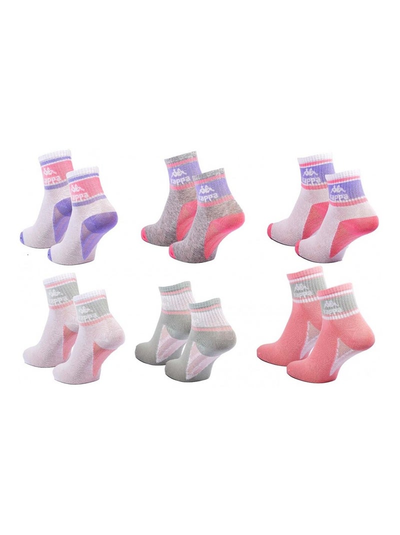 Calzini Donna QUARTER KAPPA - Confezione da 6 Bianco Malva Grigio - Kiabi