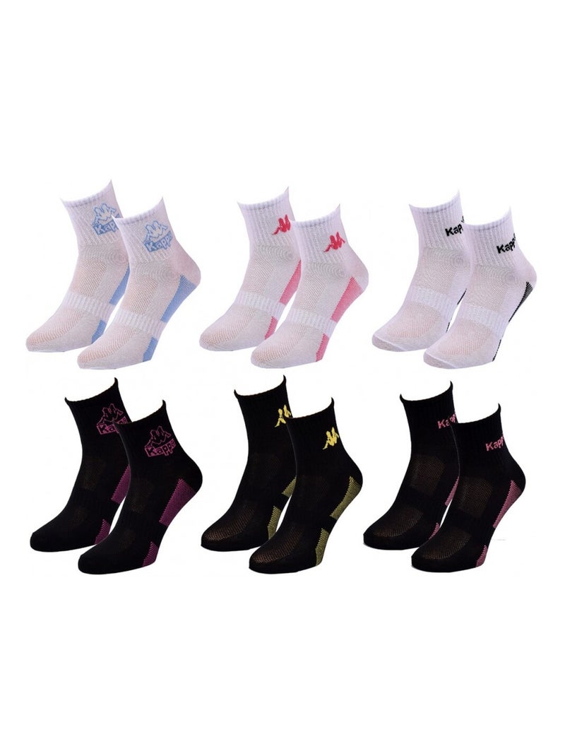 Calzini Donna QUARTER KAPPA - Confezione da 6 Bianco Nero - Kiabi