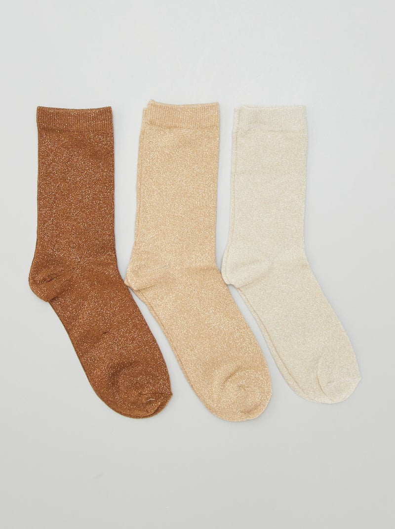 Calzini lunghi iridati - Set di 3 BEIGE - Kiabi