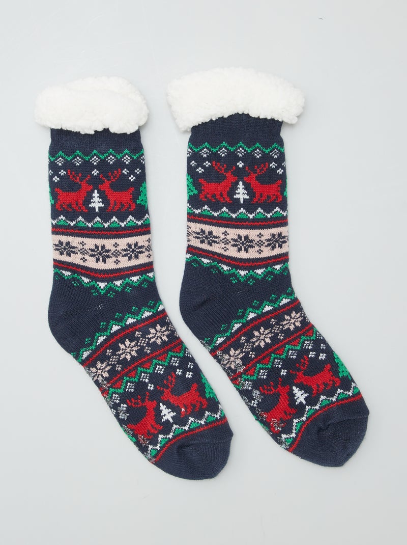 Calzini 'Natale' imbottiti antiscivolo BLU - Kiabi