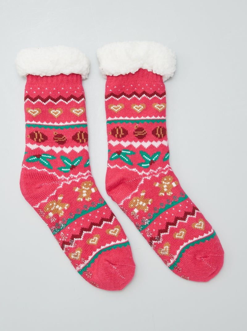 Calzini 'Natale' imbottiti antiscivolo ROSA - Kiabi
