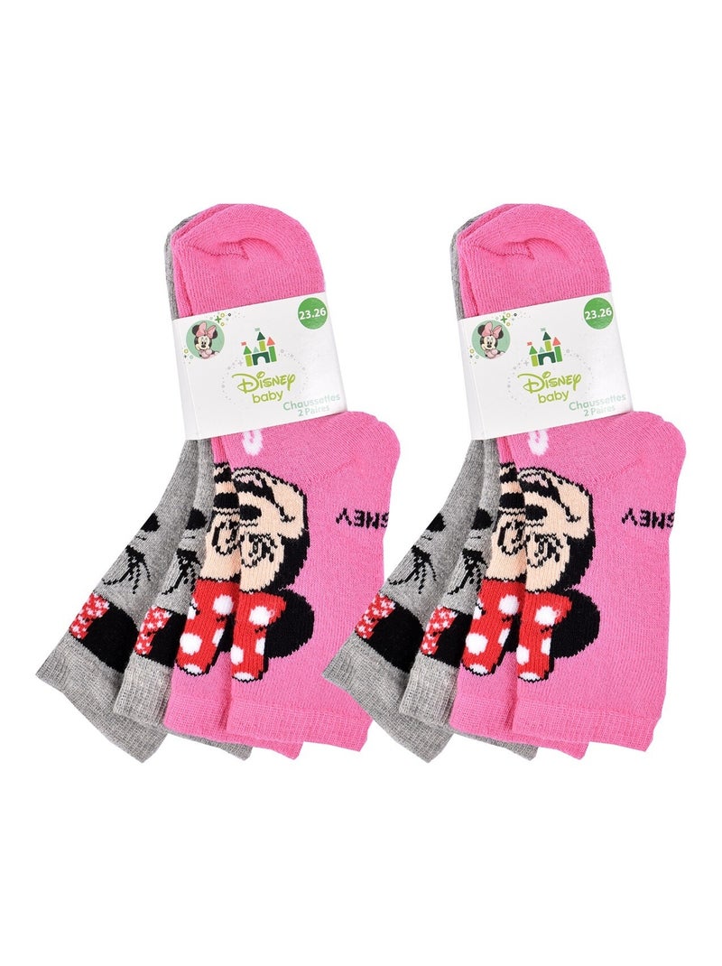 Calzini Pack Bambina DISNEY MINNIE Confezione da 4 Paia Grigio rosa - Kiabi