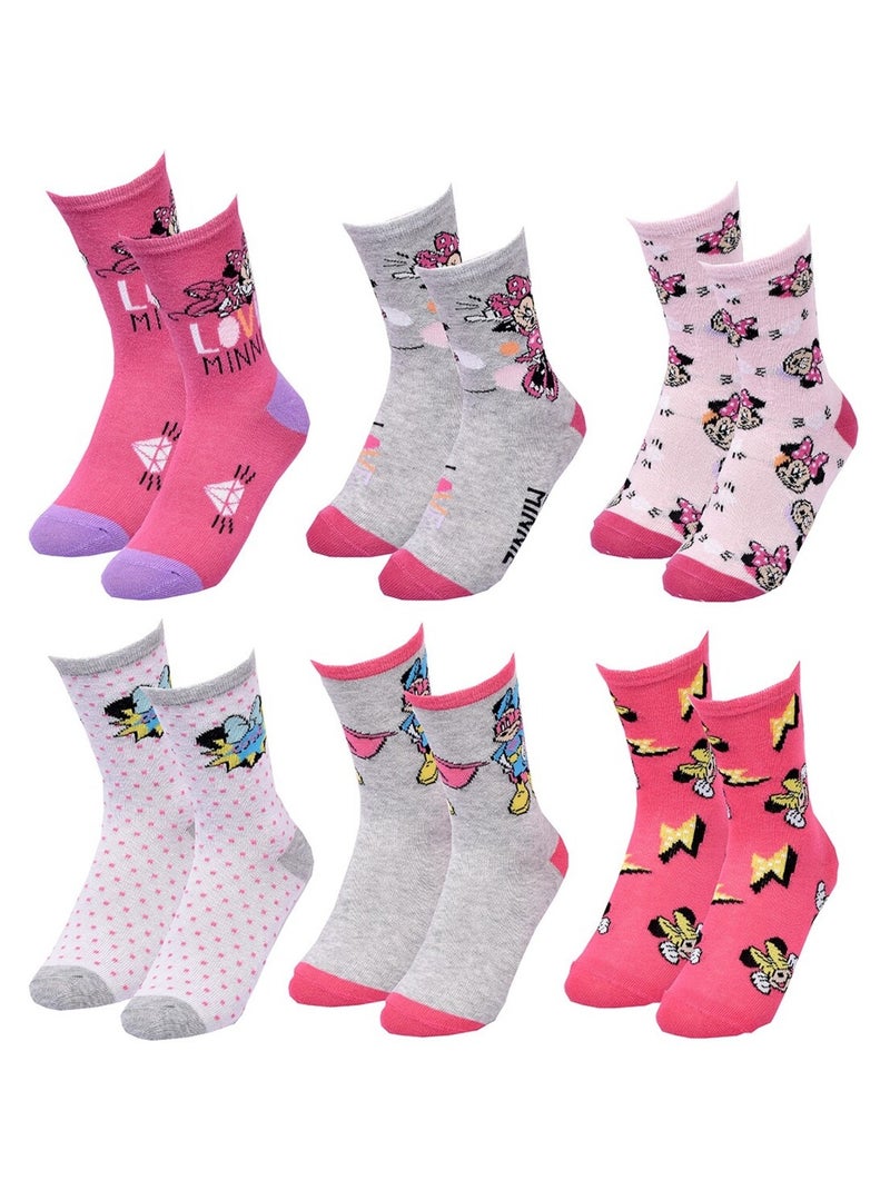Calzini Pack Bambina DISNEY MINNIE Confezione da 6 Paia Bianco Rosa Blu - Kiabi
