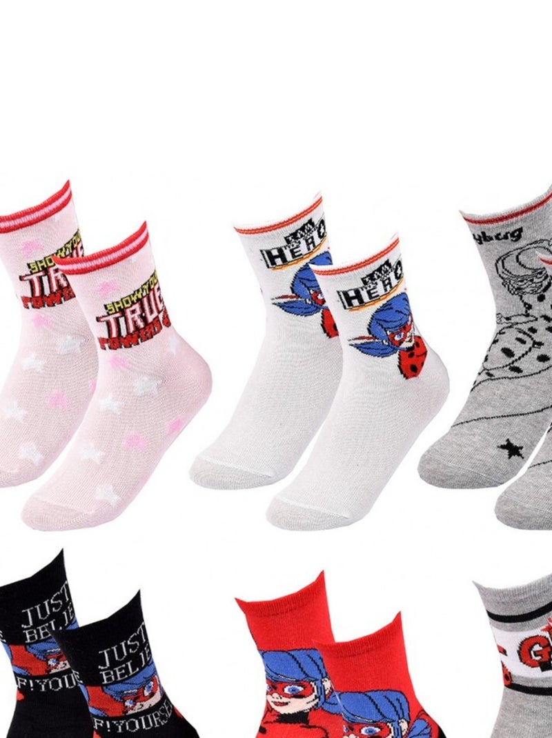 Calzini Pack Bambina MIRACULOUS - Confezione da 6 Nero Bianco Grigio Rosso - Kiabi