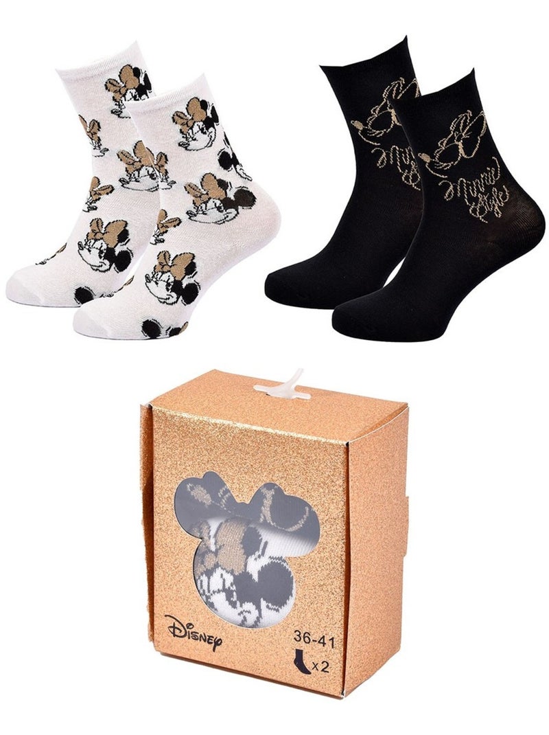 Calzini Pack Donna DISNEY MINNIE Confezione da 2 Paia Bianco Nero - Kiabi