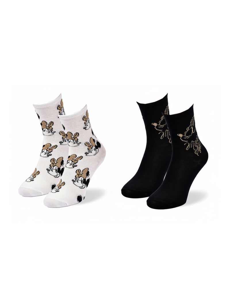 Calzini Pack Donna DISNEY MINNIE Confezione da 2 Paia Bianco Nero - Kiabi