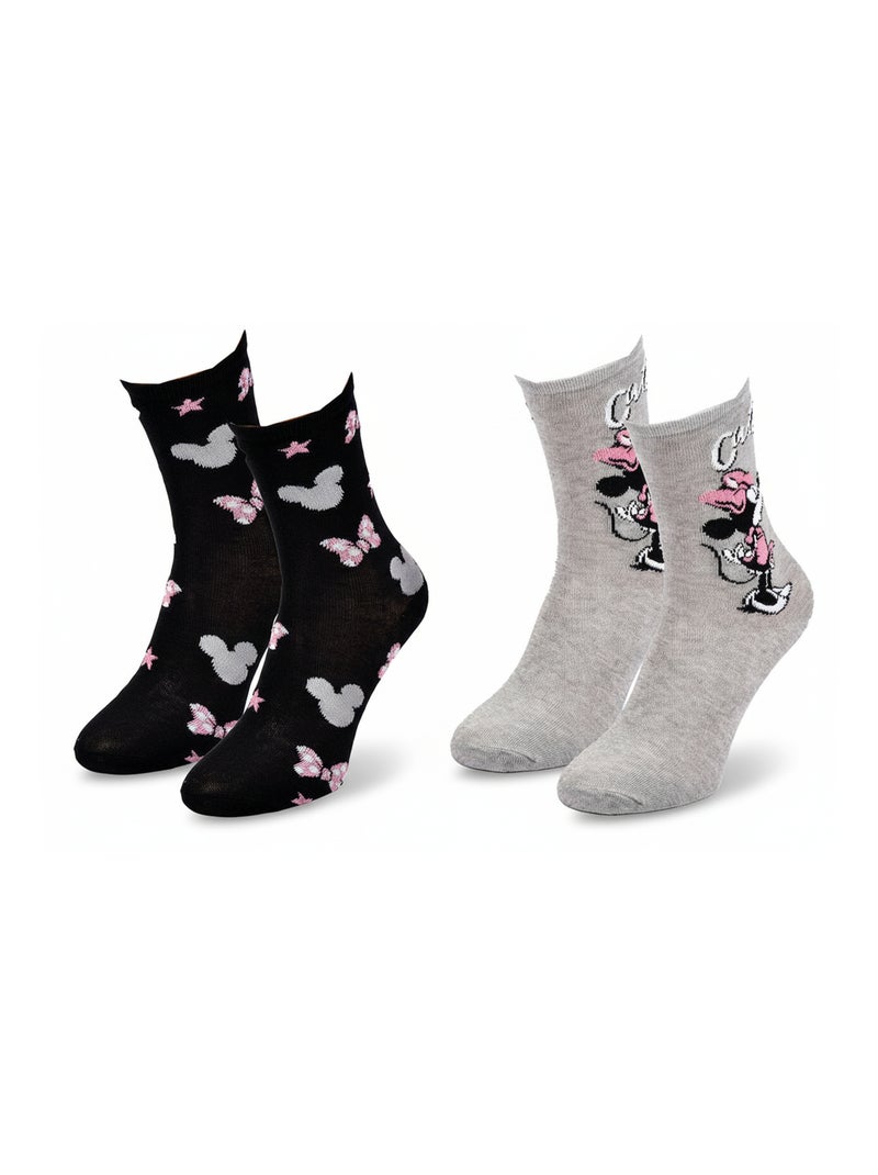 Calzini Pack Donna DISNEY MINNIE Confezione da 2 Paia Nero Grigio - Kiabi