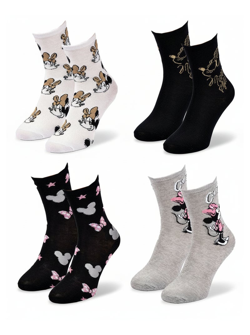 Calzini Pack Donna DISNEY MINNIE Confezione da 4 Paia Bianco Nero Grigio - Kiabi