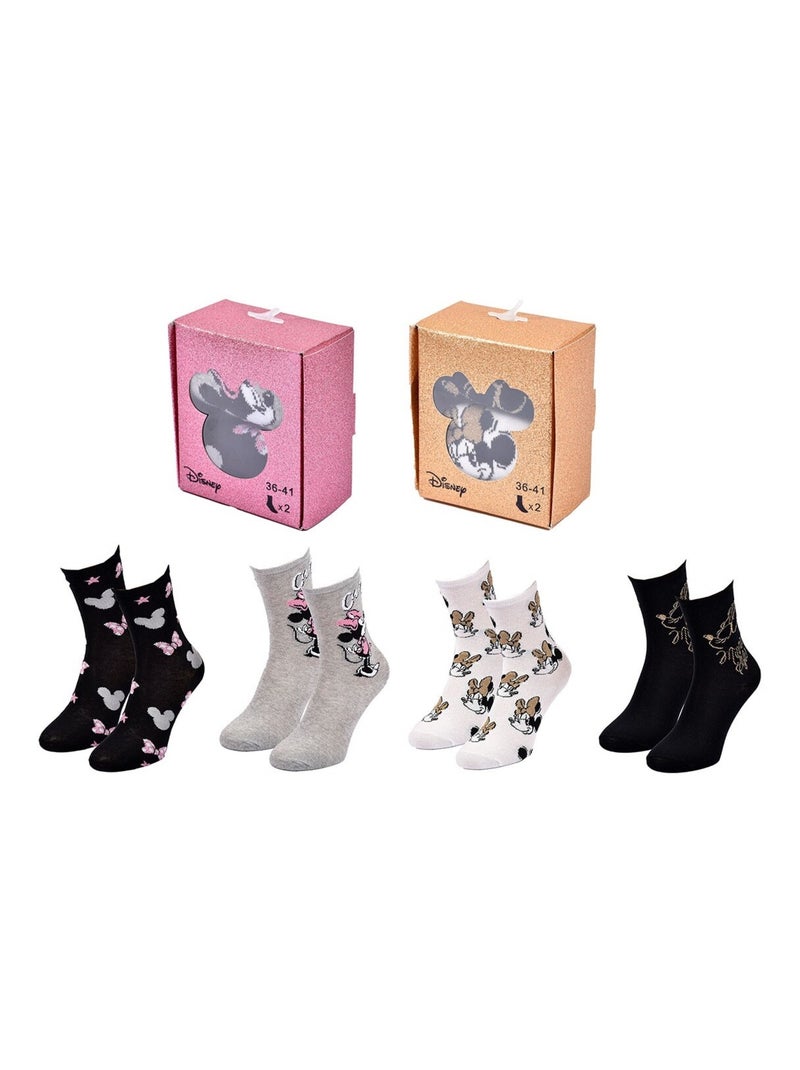 Calzini Pack Donna DISNEY MINNIE Confezione da 4 Paia Bianco Nero Grigio - Kiabi