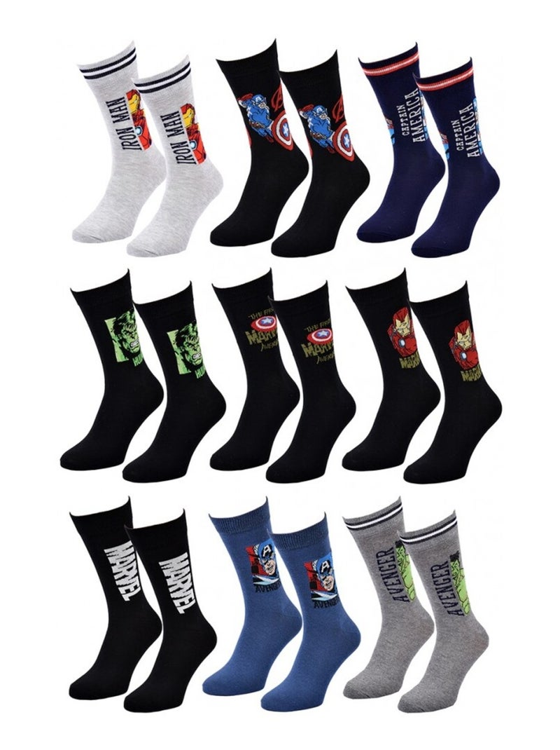 Calzini Pack Regalo Uomo MARVEL AVENGERS - Confezione da 9 Grigio giallo nero - Kiabi