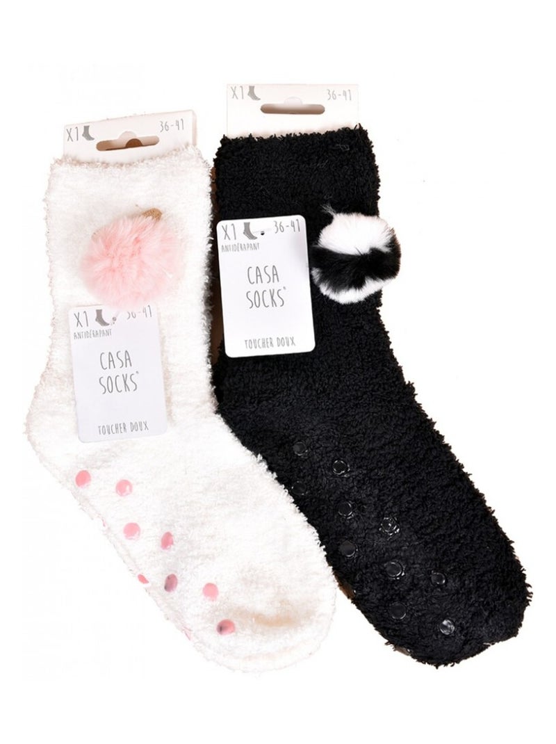 Calzini per Donna Casa Socks Toucher Doux - Confezione da 2 Beige/Nero - Kiabi