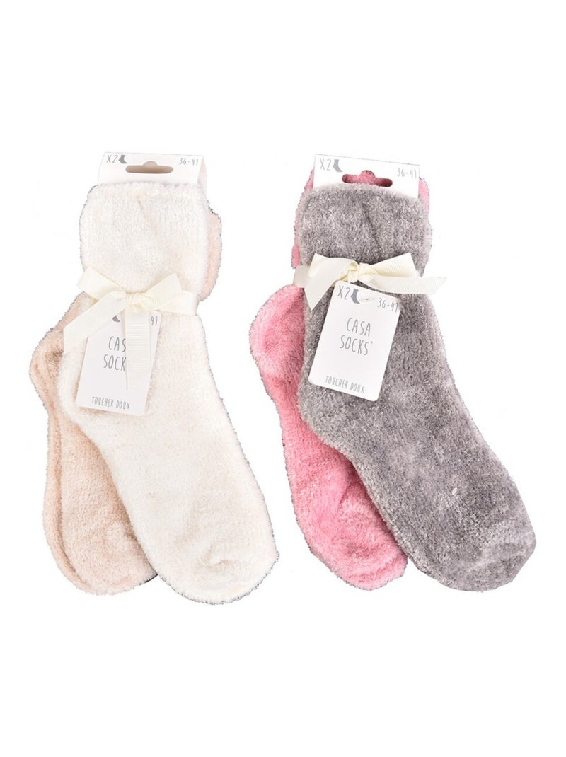 Calzini per Donna Casa Socks Toucher Doux - Confezione da 4 Beige/Bianco perlato/Platino - Kiabi