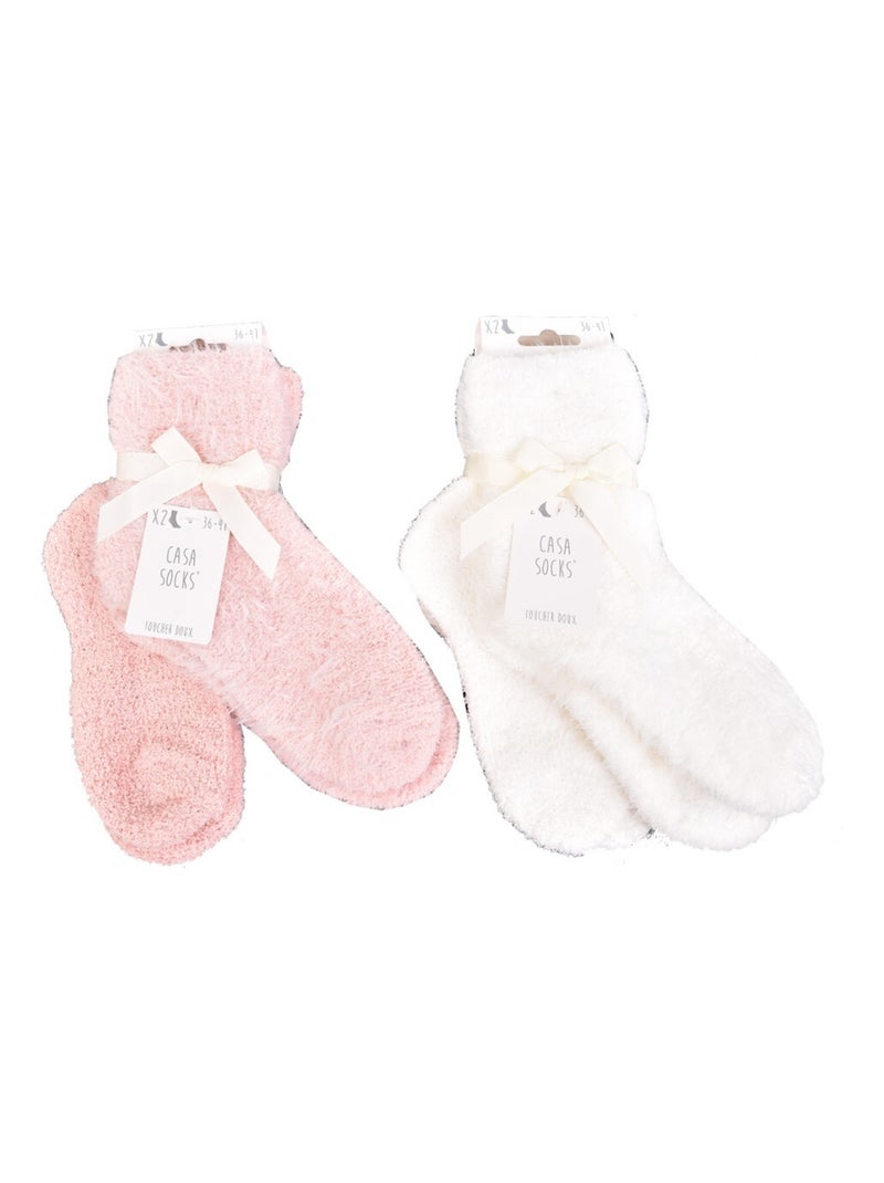 Calzini per Donna Casa Socks Toucher Doux - Confezione da 4 Beige/Rosa - Kiabi
