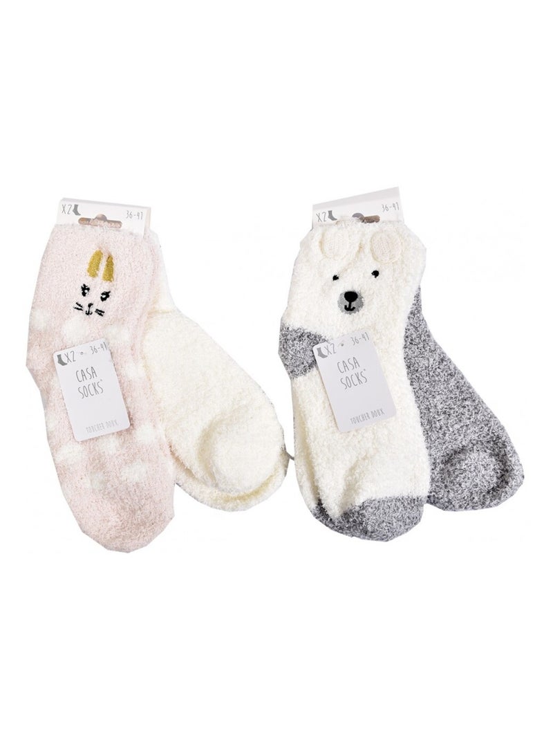 Calzini per Donna Casa Socks Toucher Doux - Confezione da 4 Grigio/Bianco/Rosa - Kiabi