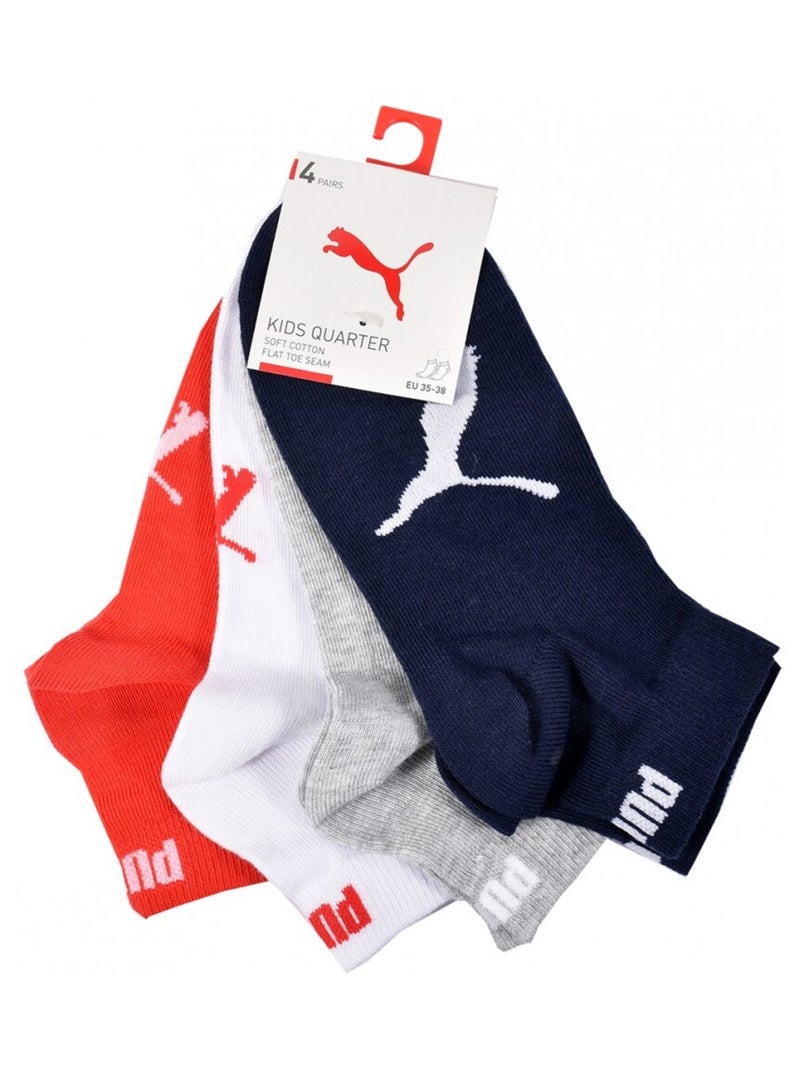 Calzini PUMA Fantasmini Quarter JUNIOR - Confezione da 4 Blu Rosso Bianco - Kiabi