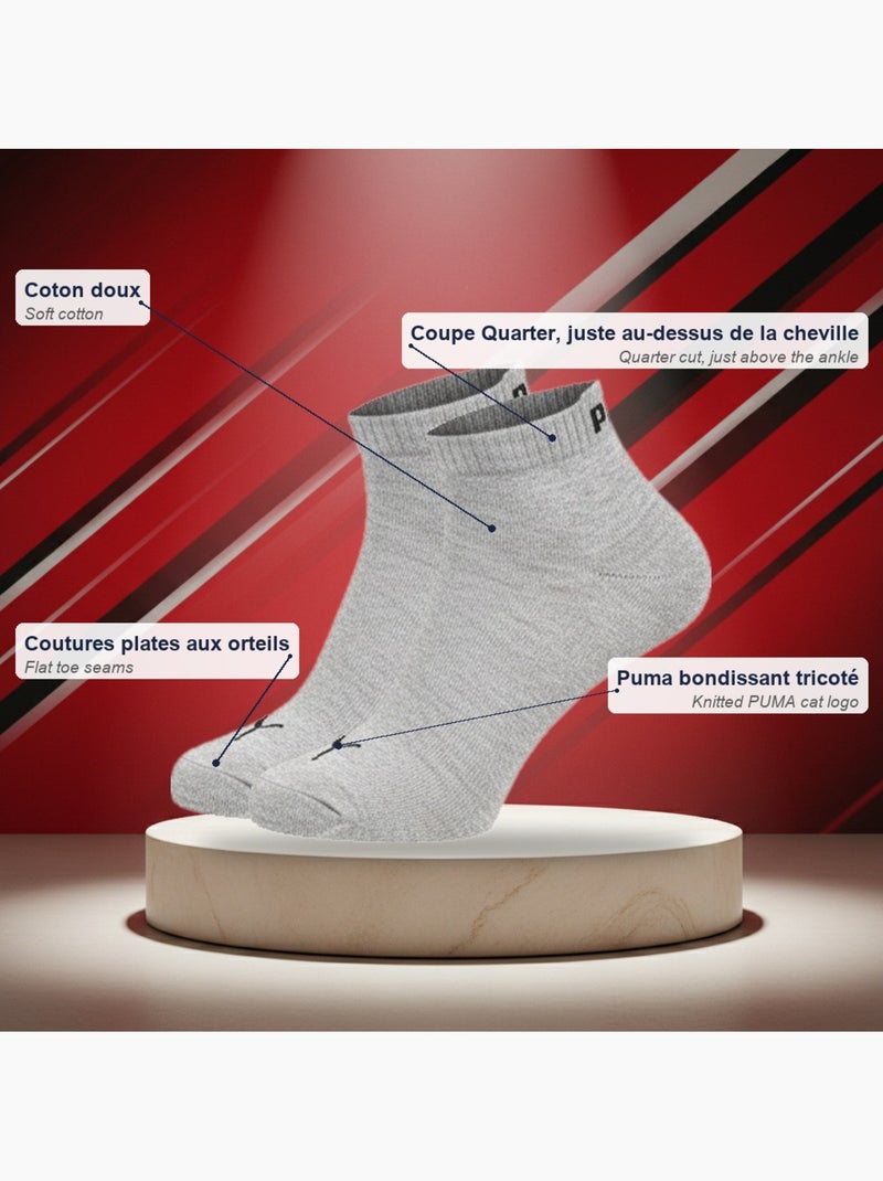 Calzini puma mixte quarter confezione 6 paia - cotone morbido Bianco Grigio Nero - Kiabi