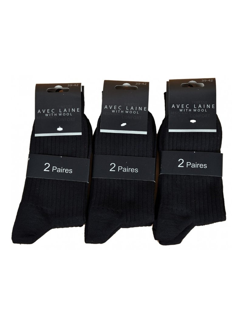 Calzini Uomo Con Lana Venduti in Pack Comfort e Calore - Confezione da 6 Nero - Kiabi