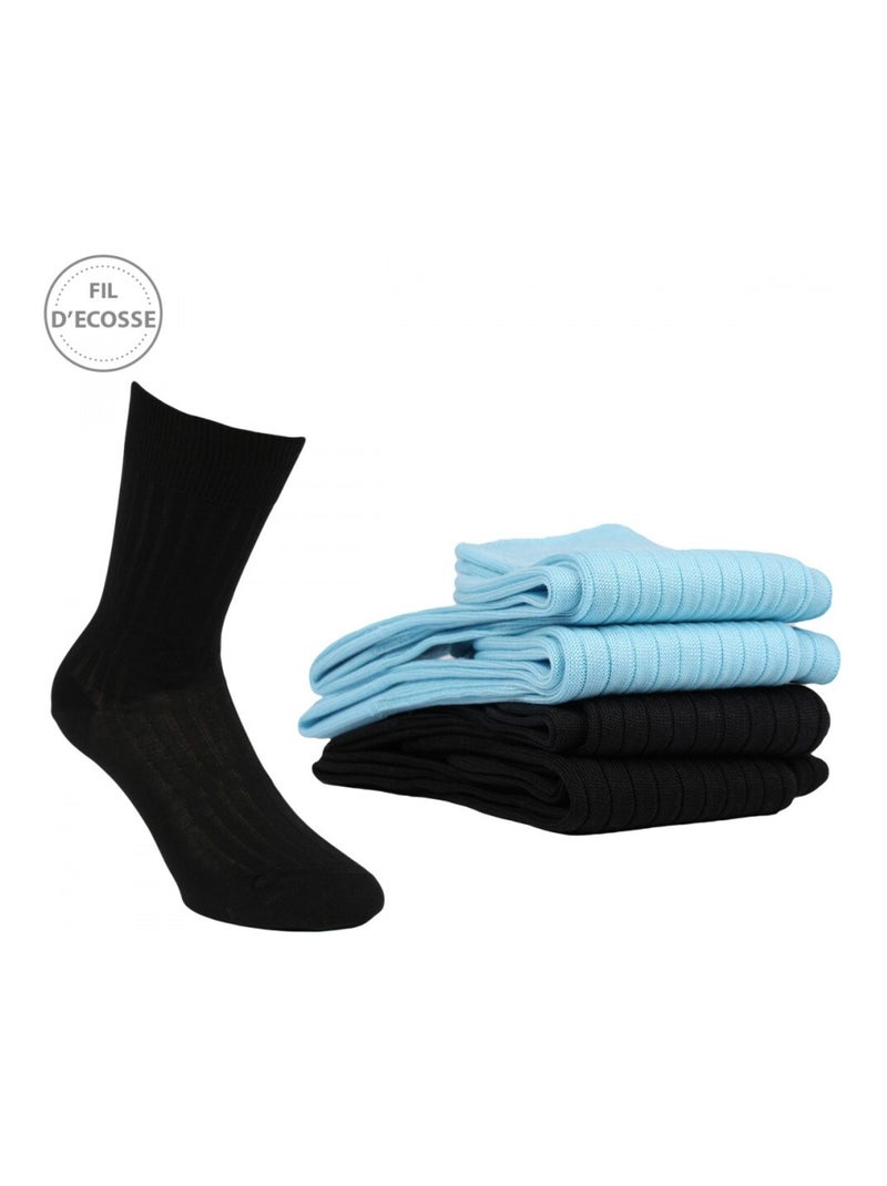 Calzini Uomo Confezione da 4 Fil d'Ecosse Nero Blu cielo - Kiabi
