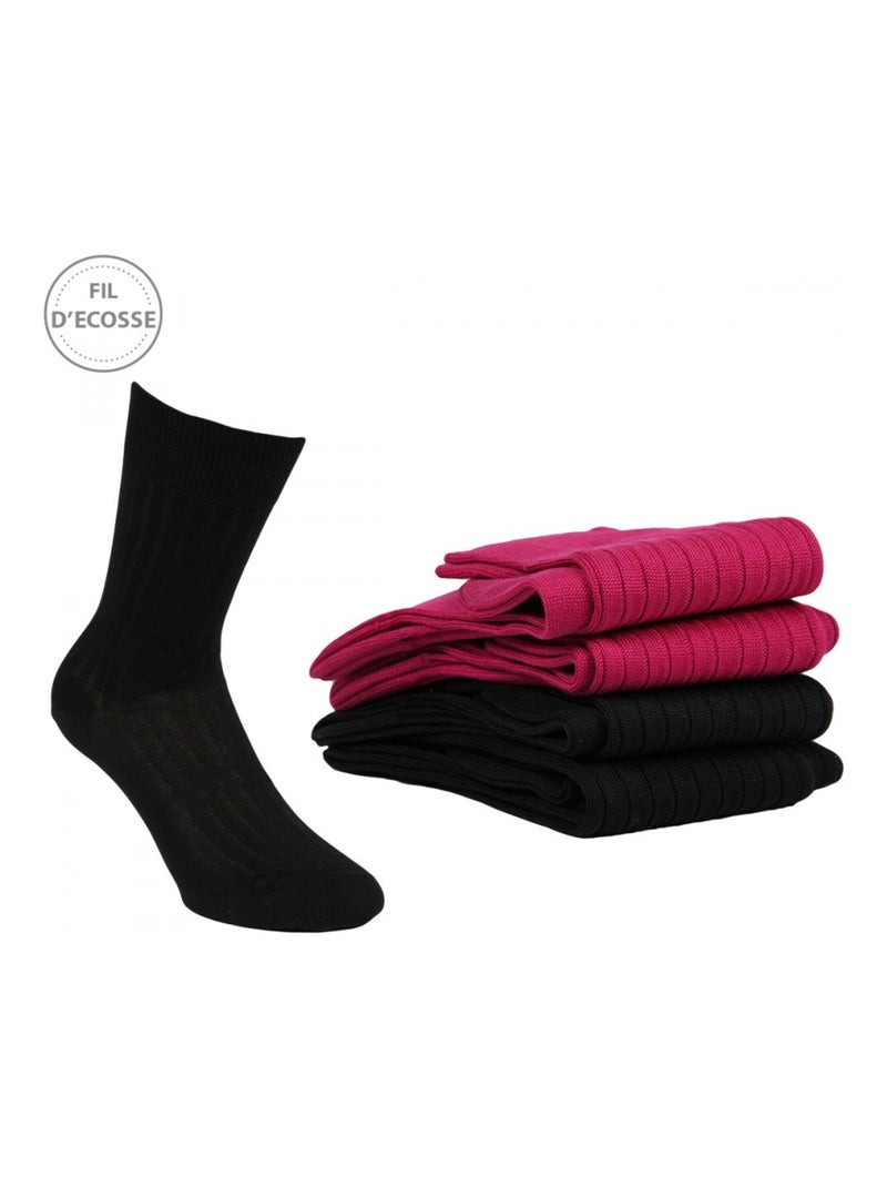 Calzini Uomo Confezione da 4 Fil d'Ecosse Nero Rosa scuro - Kiabi