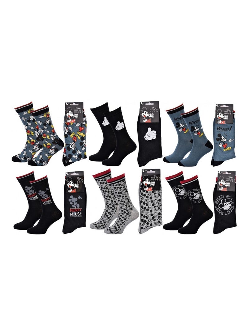 Calzini Uomo DISNEY MICKEY MOUSE - Confezione da 6 Nero Blu Grigio - Kiabi