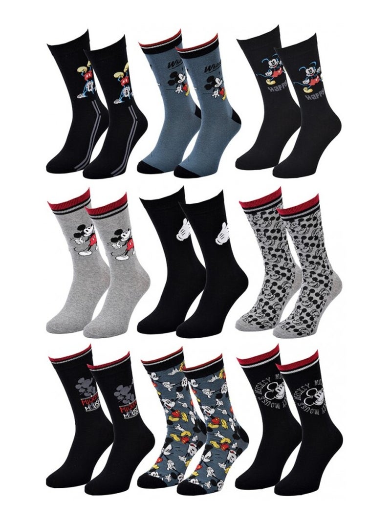 Calzini Uomo DISNEY MICKEY MOUSE - Confezione da 9 Nero Multicolore Blu - Kiabi