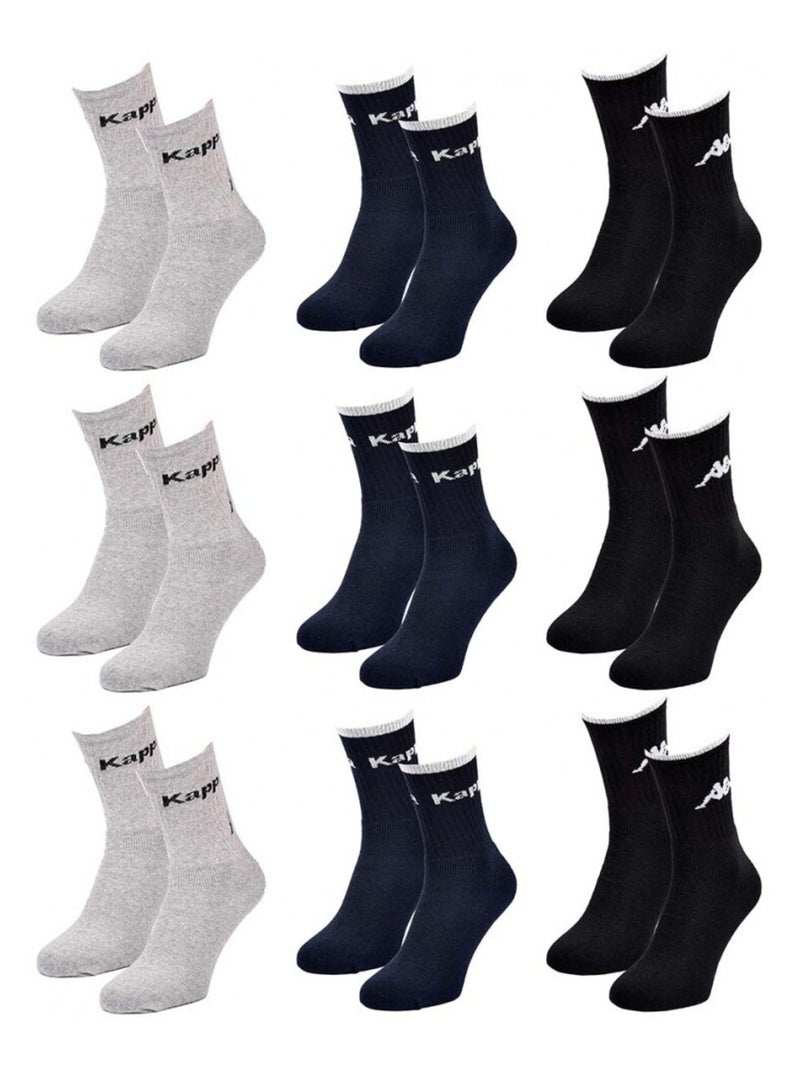Calzini Uomo KAPPA CREW - Confezione da 9 Grigio blu marino nero - Kiabi
