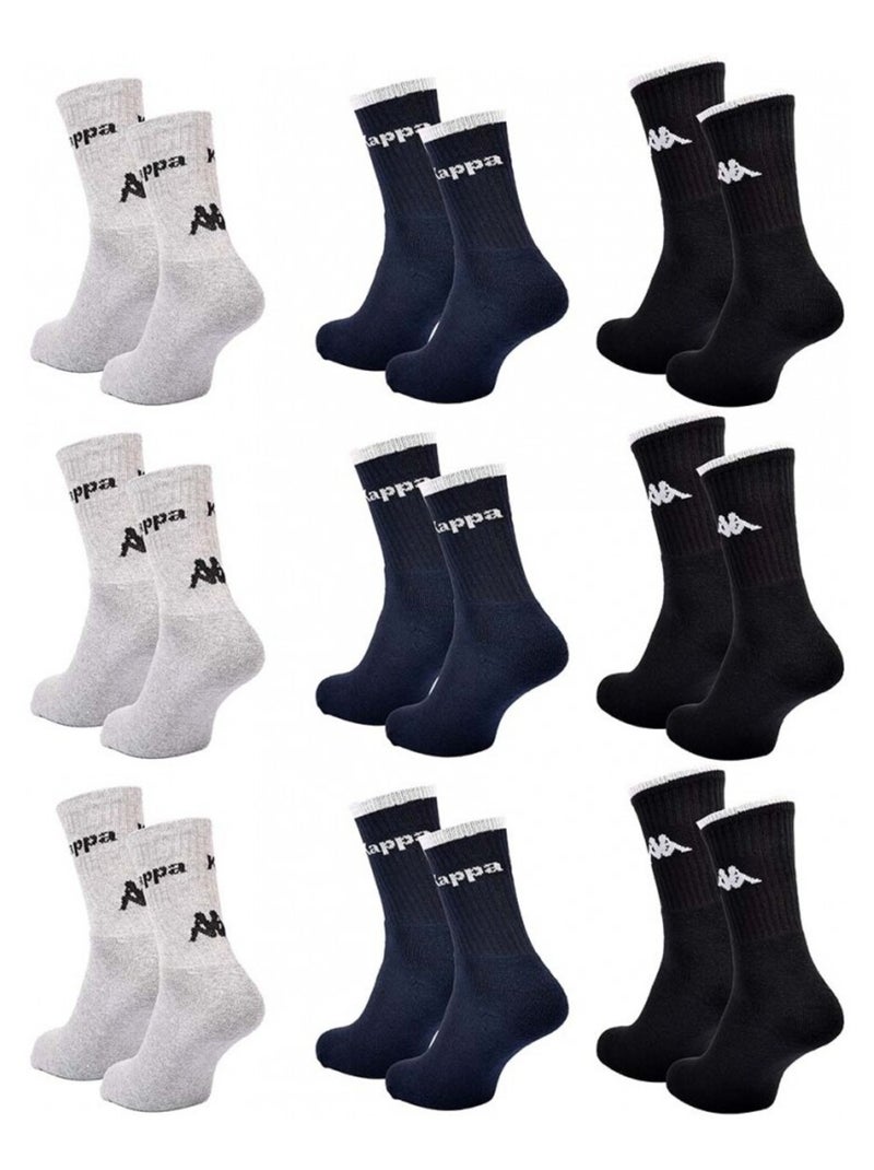 Calzini Uomo KAPPA CREW - Confezione da 9 Grigio blu marino nero - Kiabi