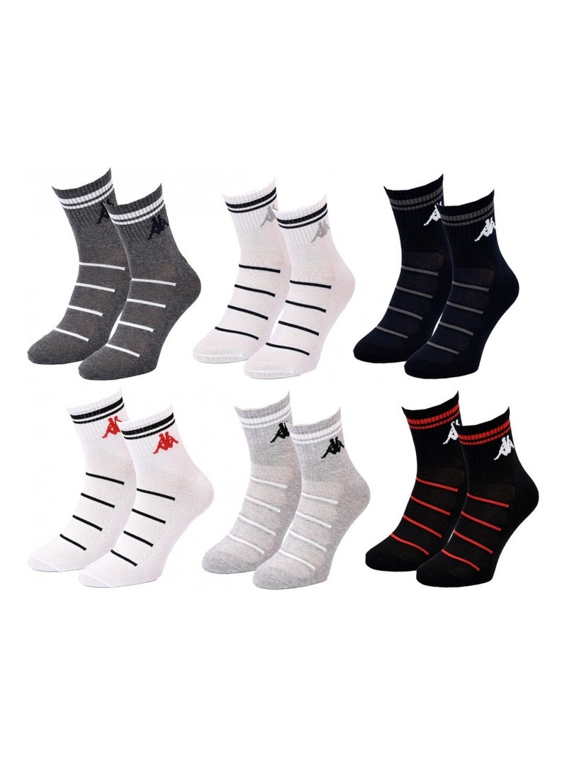 Calzini Uomo KAPPA QUARTER - Confezione da 6 Grigio bianco nero - Kiabi