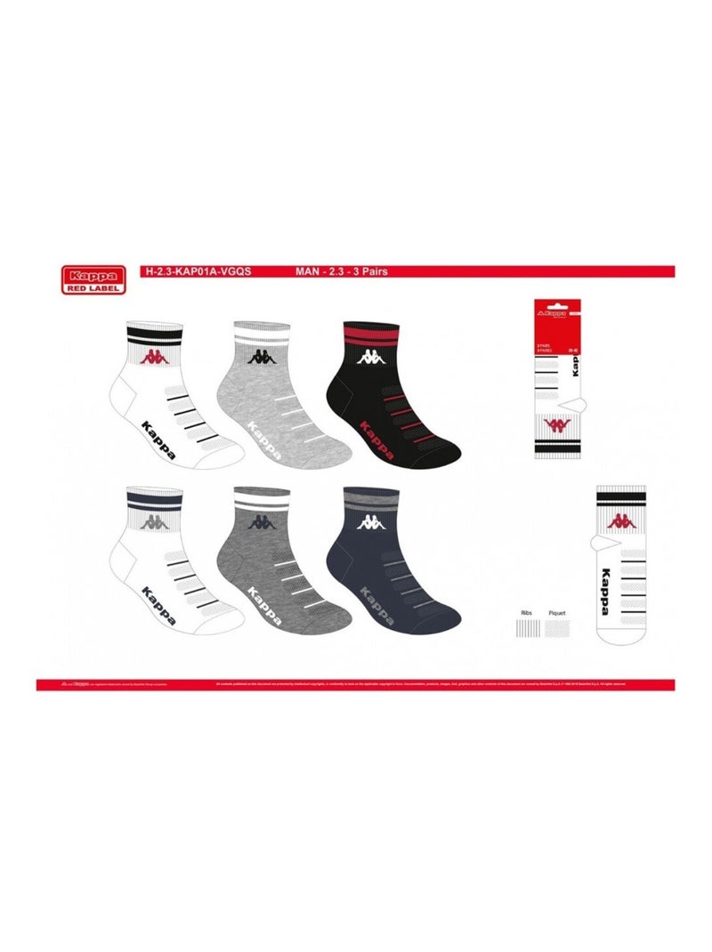 Calzini Uomo KAPPA QUARTER - Confezione da 6 Grigio bianco nero - Kiabi