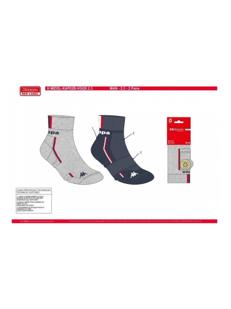 Calzini Uomo KAPPA QUARTER SPORT - Confezione da 8 Blu grigio - Kiabi