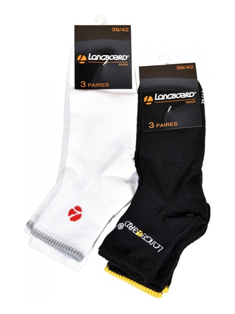 Calzini Uomo LONGBOARD Socquettes Tiges 2 tiers - Confezione da 6 Nero Bianco - Kiabi
