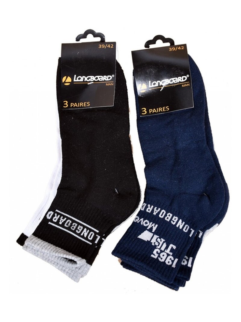 Calzini Uomo LONGBOARD Socquettes Tiges 2 tiers - Confezione da 6 Nero Grigio Bianco - Kiabi