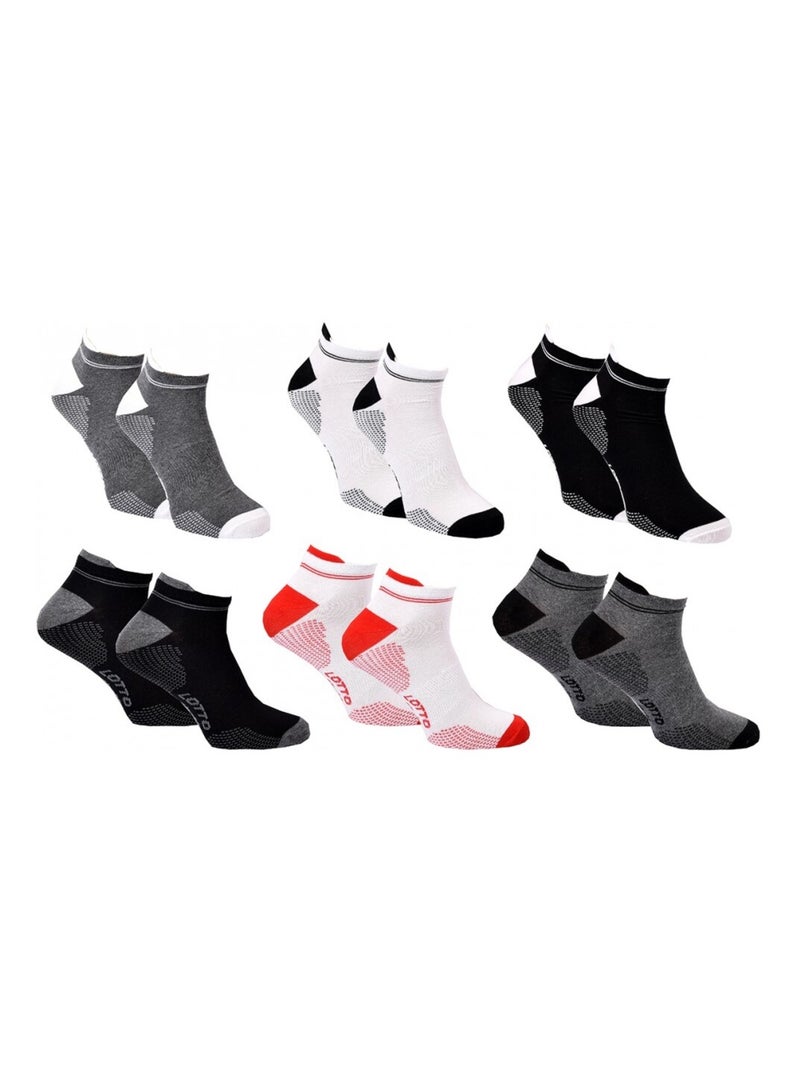 Calzini Uomo LOTTO - Confezione da 6 Nero Bianco Grigio Rosso - Kiabi