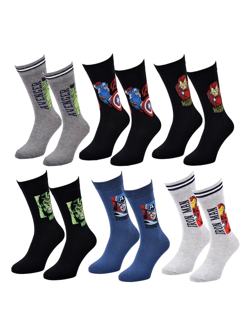 Calzini Uomo MARVEL AVENGERS - Confezione da 6 Paia Grigio giallo nero - Kiabi