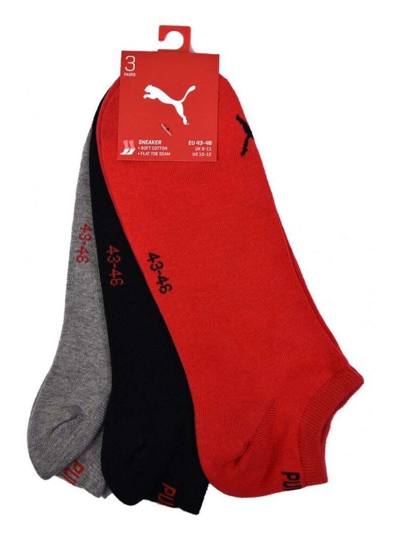 Calzini Uomo PUMA SNEAKER - Confezione da 3 Grigio rosso nero - Kiabi