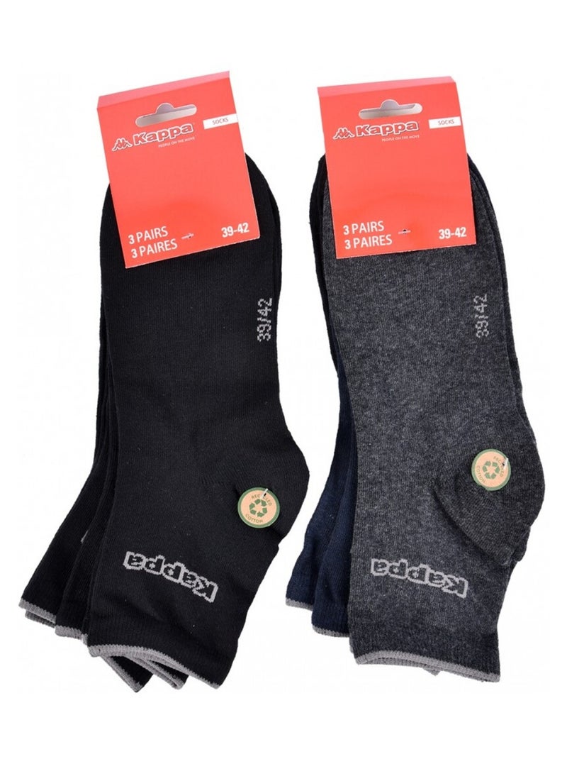 Calzini Uomo QUARTER KAPPA - Confezione da 6 Blu Nero Grigio - Kiabi