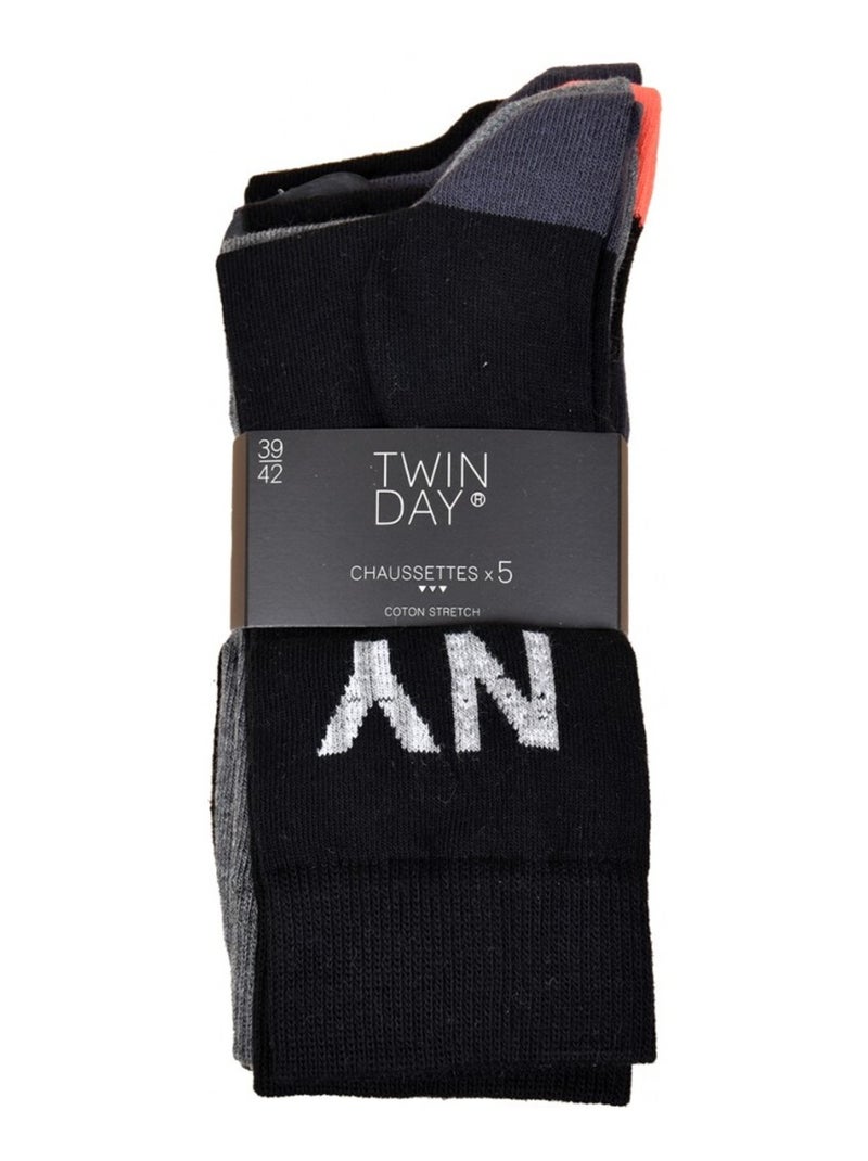 Calzini Uomo TWINDAY - Confezione da 5 Nero Grigio antracite - Kiabi