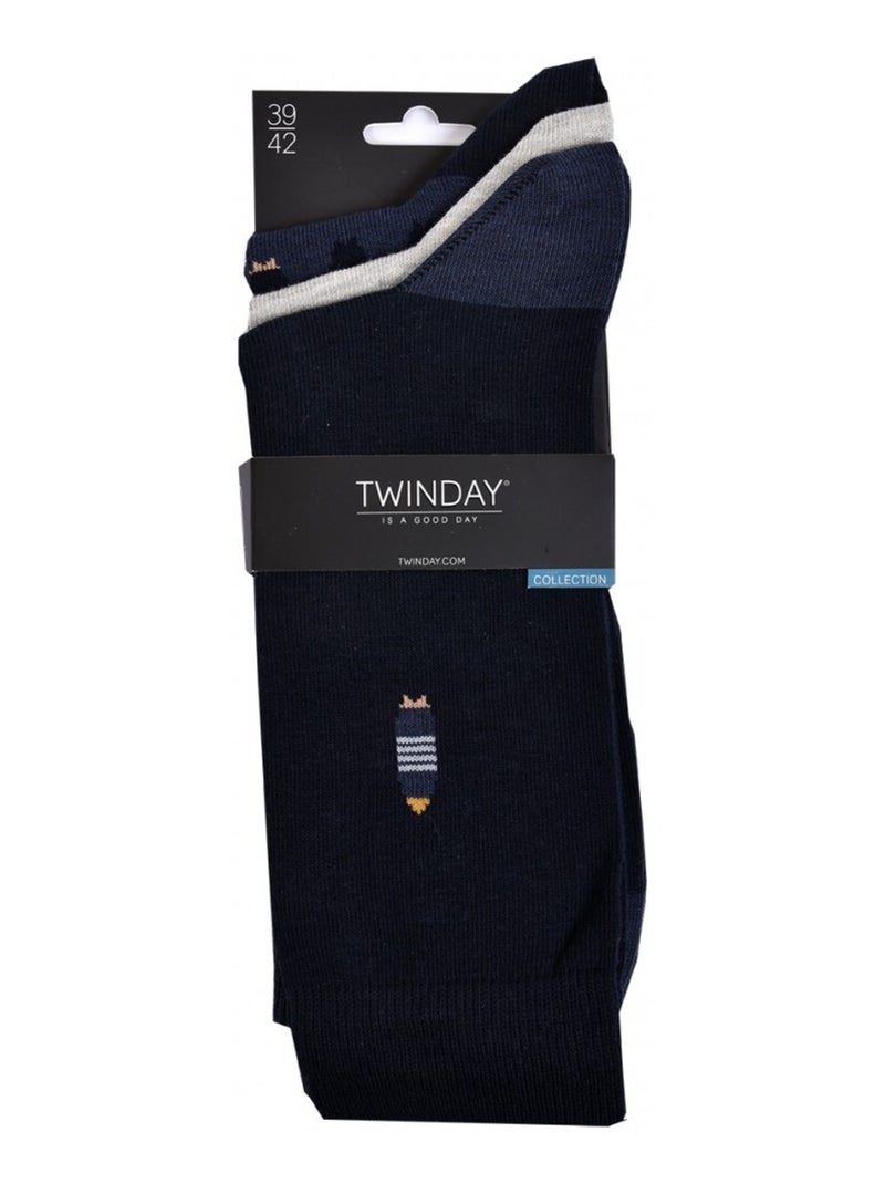 Calzini Uomo TWINDAY - Confezione da 6 Nero Grigio Blu - Kiabi
