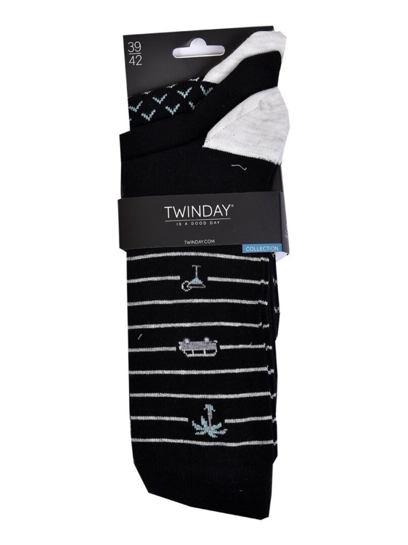 Calzini Uomo TWINDAY - Confezione da 6 Nero Nero Bianco - Kiabi