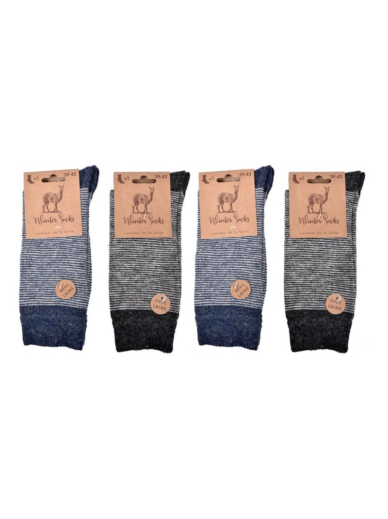 Calzini Uomo WINTER SOCKS - Confezione da 4 Blu Multicolore Grigio - Kiabi
