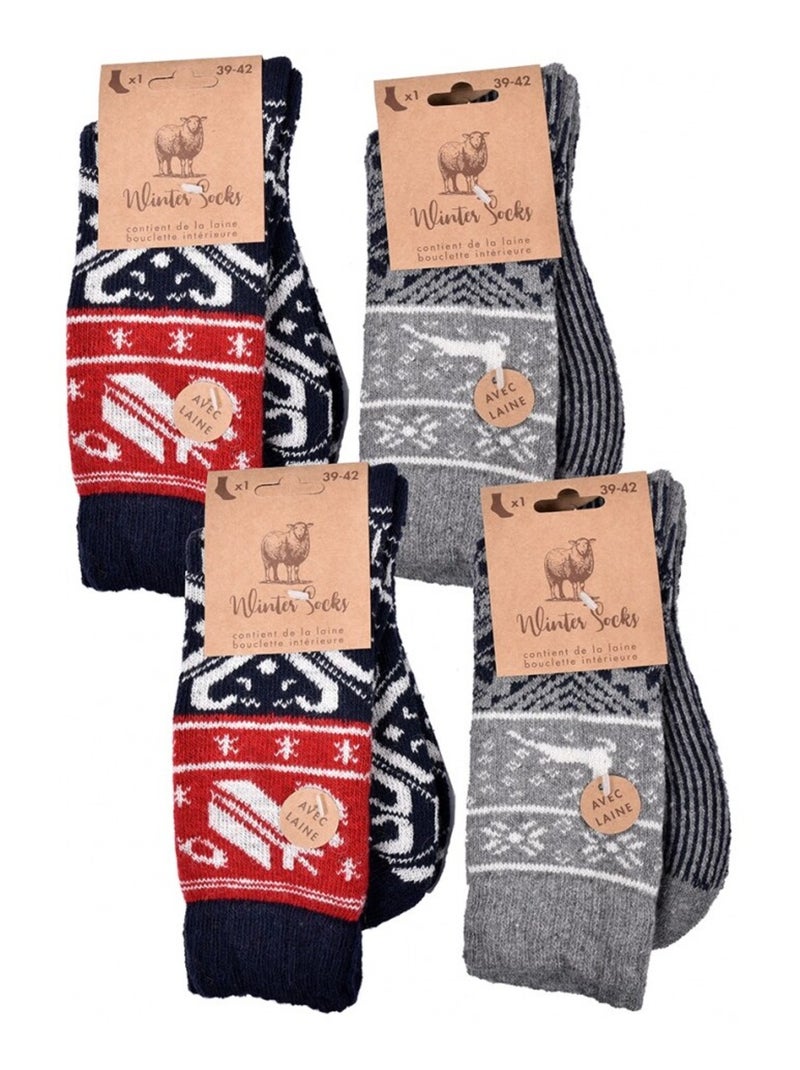 Calzini Uomo WINTER SOCKS - Confezione da 4 Nero Rosso Grigio - Kiabi