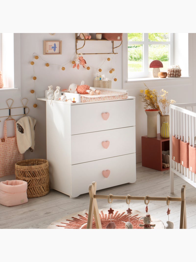 Camera completa per neonati Basic, lettino 120x60 con sponde, cassettiera fasciatoio a 3 - BABYPRICE Bianco Rosa - Kiabi
