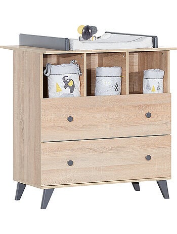 Camera per due bambini: lettino 60x120 e fasciatoio a 2 cassetti con finitura in - SAUTHON
