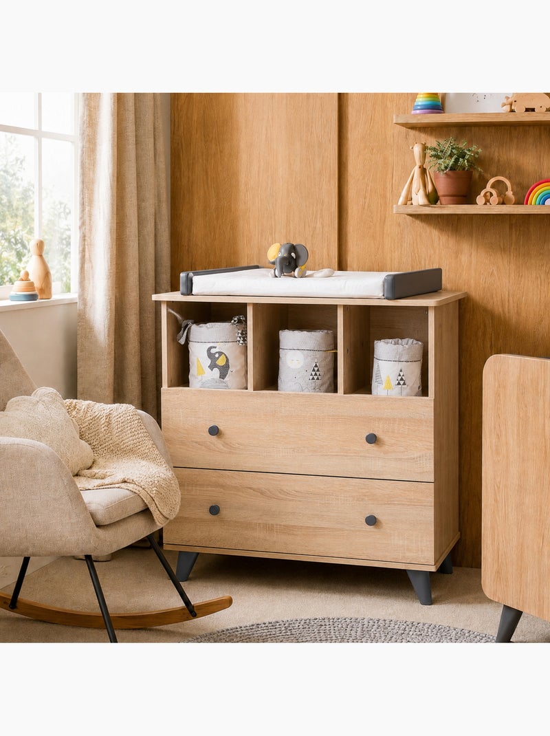 Camera per due bambini: lettino 60x120 e fasciatoio a 2 cassetti con finitura in - SAUTHON Grigio marrone - Kiabi