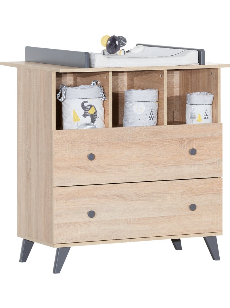 Camera per due bambini: lettino 60x120 e fasciatoio a 2 cassetti con finitura in - SAUTHON Grigio marrone - Kiabi