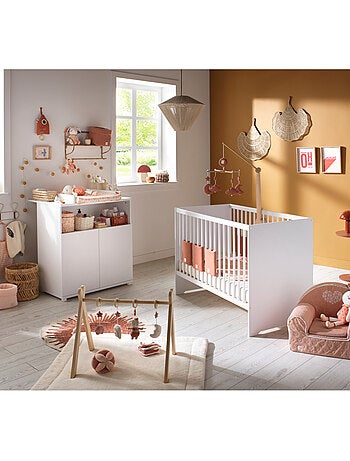 Camera per neonati duo: lettino 120x60 e cassettiera fasciatoio a 2 ante bianco - BABYPRICE